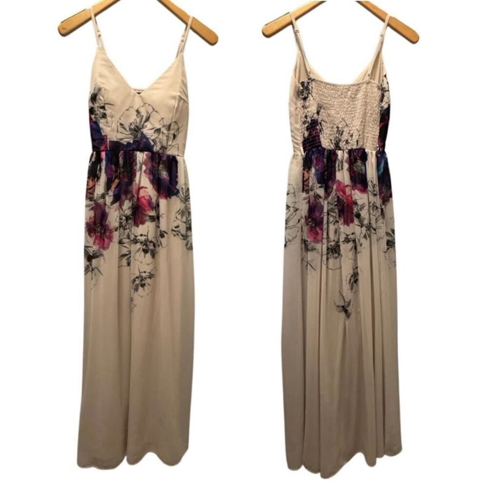 Little Mistress Women's Maxi Dress Beige Floral Sleeveless Empire Waist Size 6
